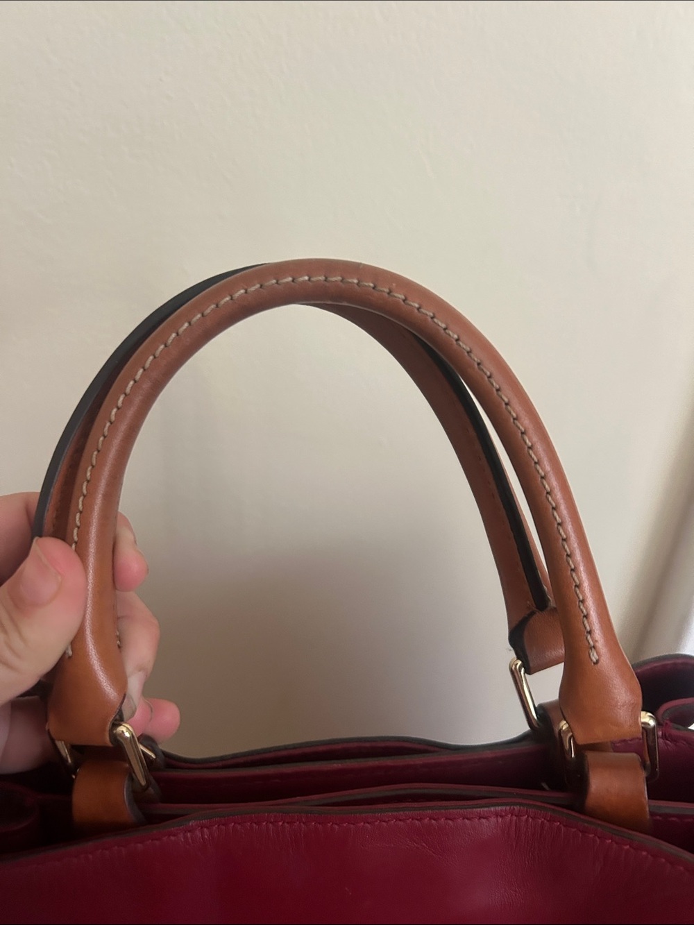 Dooney & Bourke Wine Red Leather Satchel with Tan Handles - Picture 13 of 14
